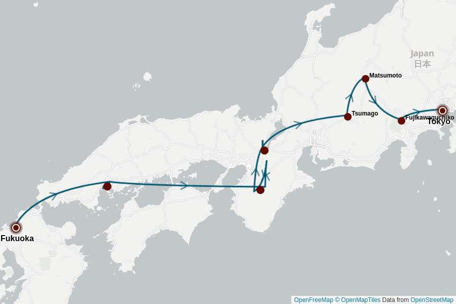Itinerary Map image for Japan erleben: 2 Wochen Tradition und Moderne