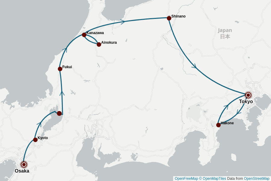 Itinerary Map image for Japan Unentdeckt: Kanazawa und versteckte Schätze