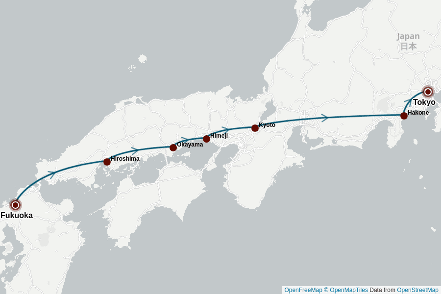 Itinerary Map image for Japan Rundreise 12 Tage