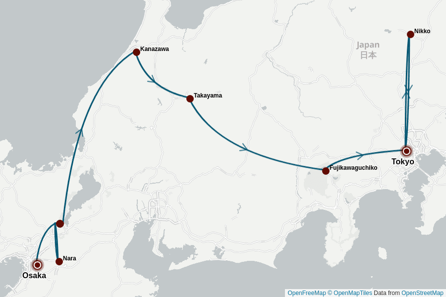 Itinerary Map image for Japan in 14 Tagen genussvoll entdecken