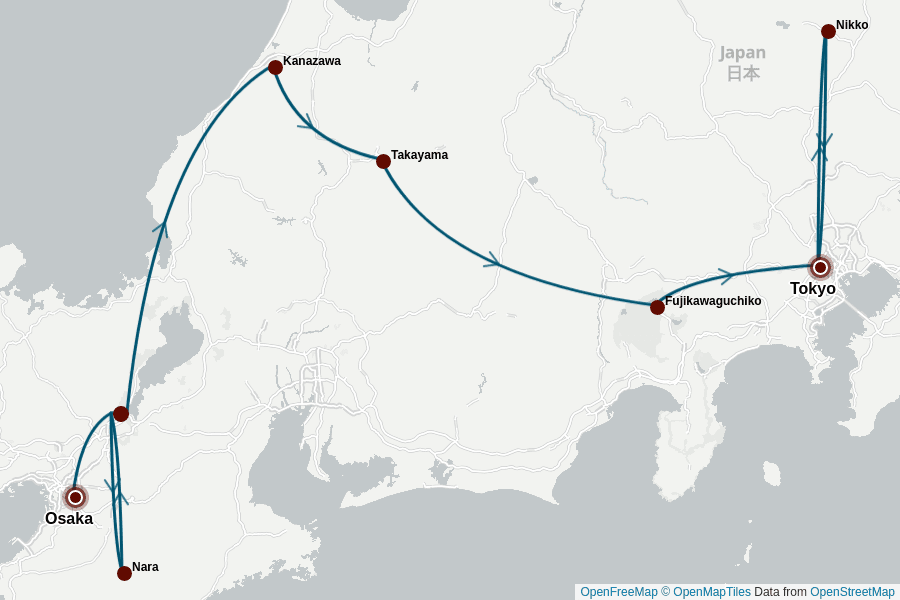 Itinerary Map image for Japan Kompakt: Komfort & Kultur in zwei Wochen