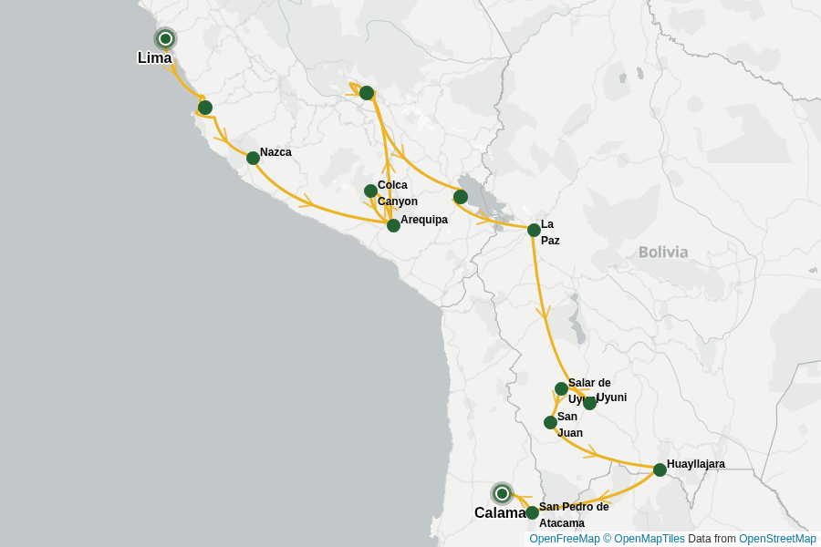 Itinerary Map image for Peru Bolivien Chile für Entdecker