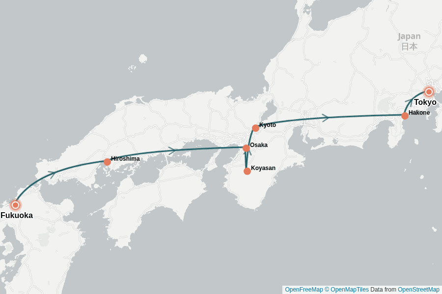 Itinerary Map image for 2 Wochen Japan: Fukuoka bis Tokio